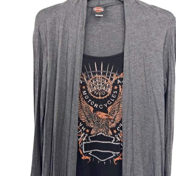 Harley-Davidson Women L/XL Open Front Cardigan With Motorcycle Graphic Tank Top - Picture 3 of 13